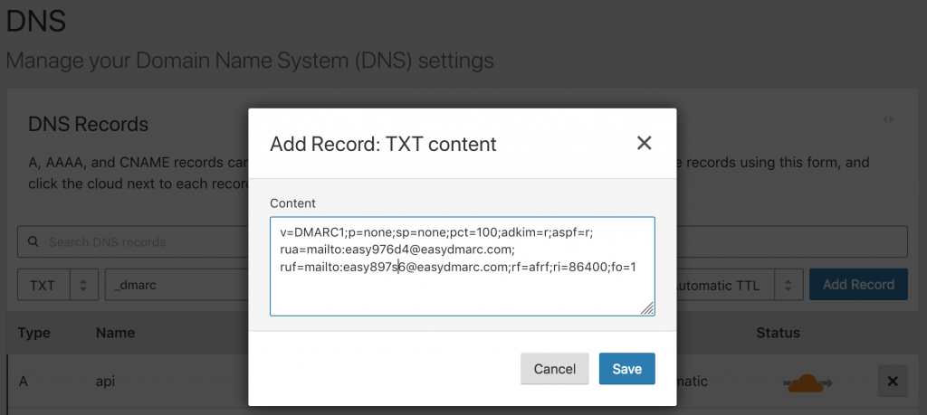 Cloudflare-Adding-DMARC-Record