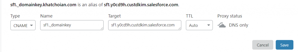 Salesforce-DKIM-CNAME-CloudFlare-DNS