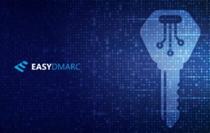 A big key image on the right side of the picture, EasyDMARC logo on the left side