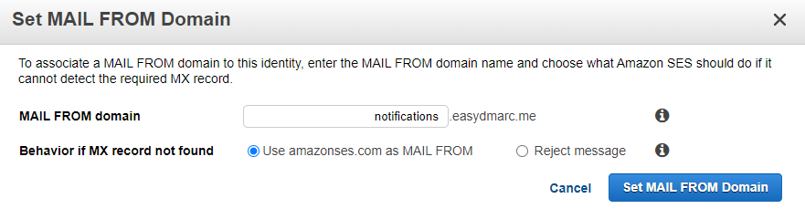 set "mail from" domain amazonSES