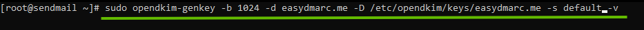 sudo opendkim-genkey -b 1024 -d domain.com -D /etc/opendkim/keys/domain.com -s selector -v