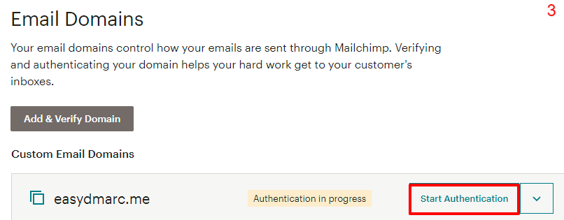 start authentication process mailchimp