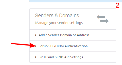 The image describes the step 2 in the process. navigating to Setup SPF/DKIM Authentication line