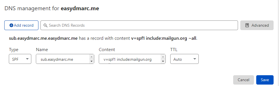 Adding SPF to Mailgun