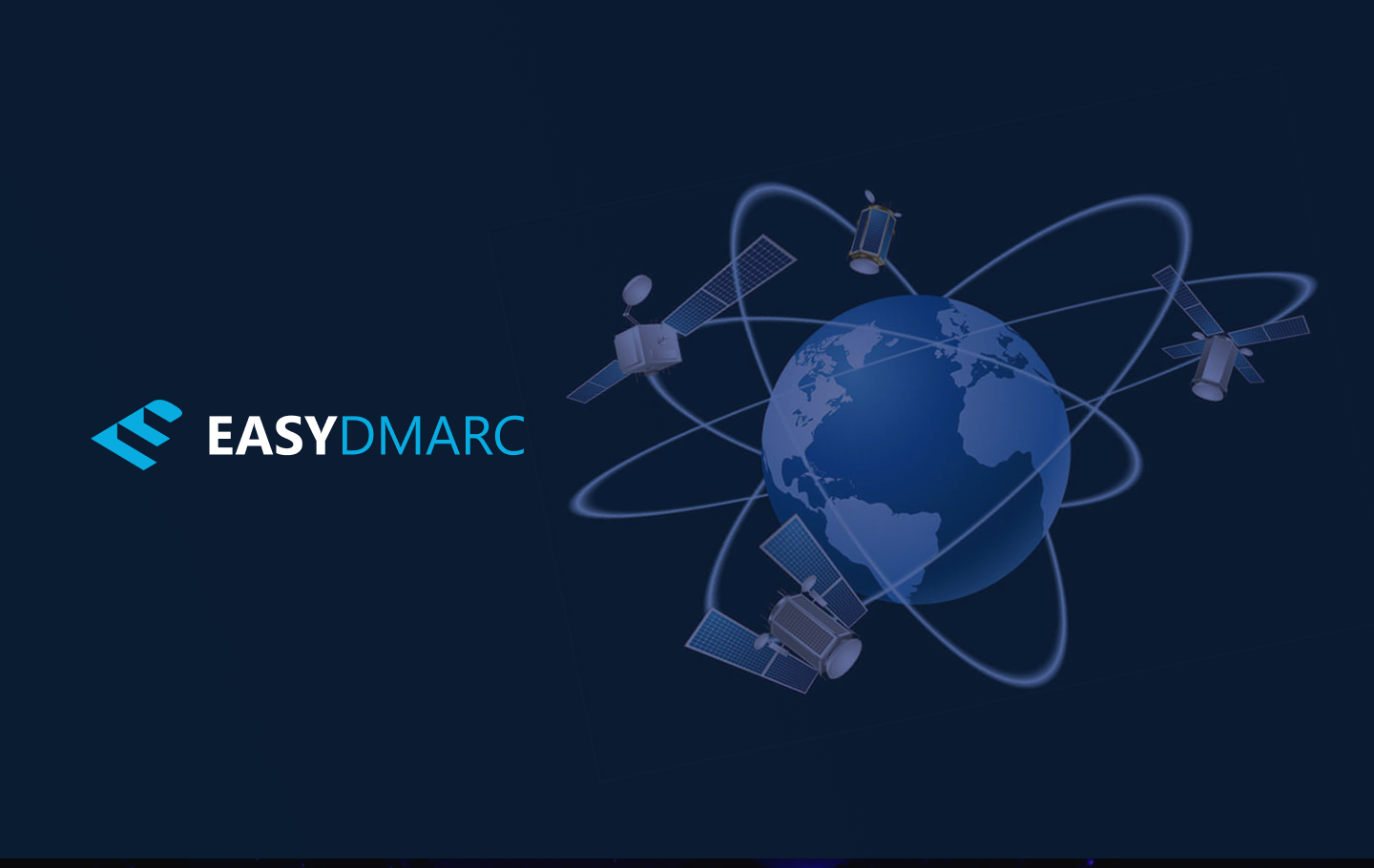 A globe image on a dark-blue background, EasyDMARC logo on the left side