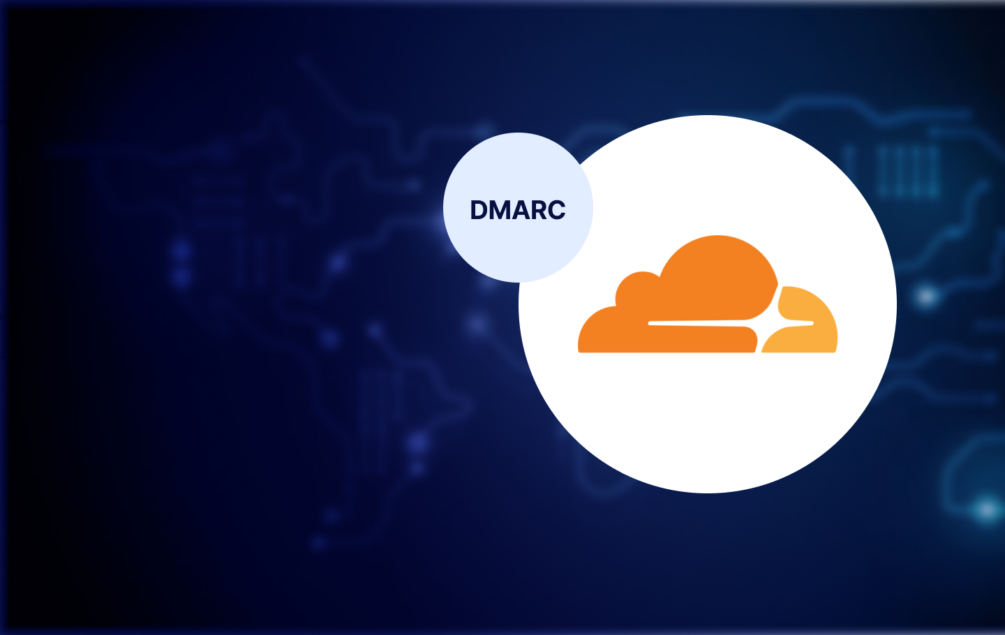 Cloudflare logo and DMARC written on it on a blue background