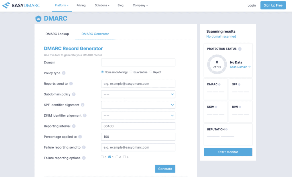 EasyDMARC's Free DMARC Record Generator 