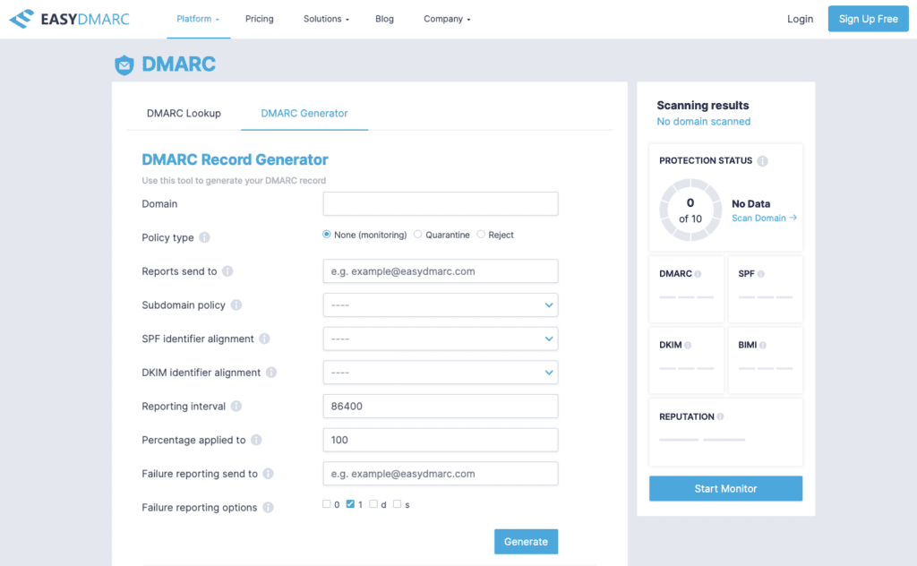 EasyDMARC Tools: DMARC Record Generator