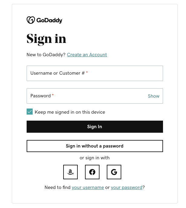 Godaddy Sign in Page