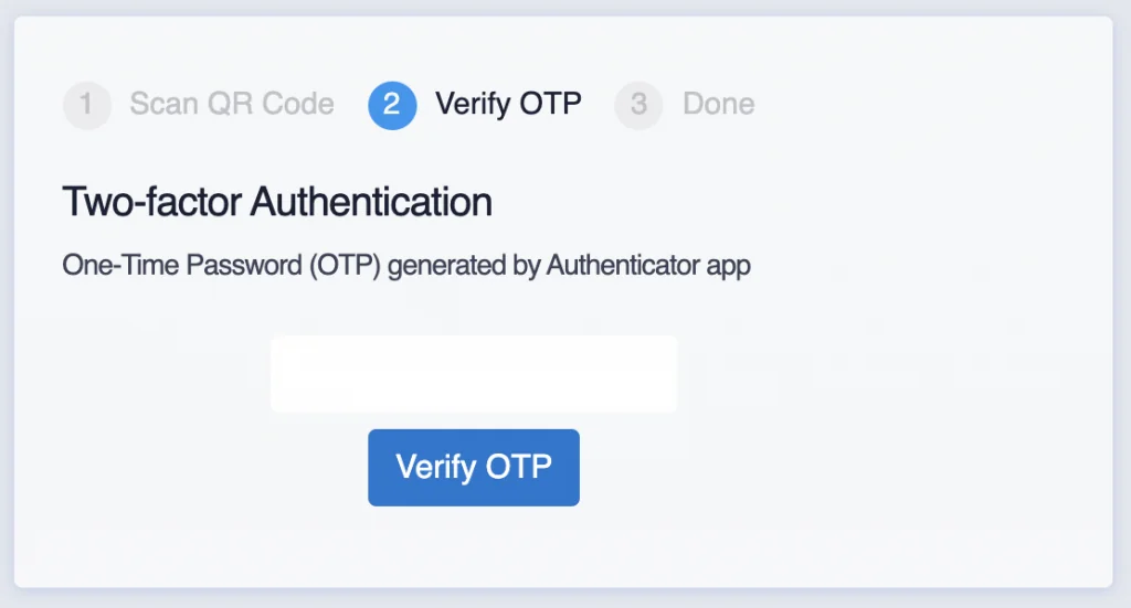 verify one-time password screen