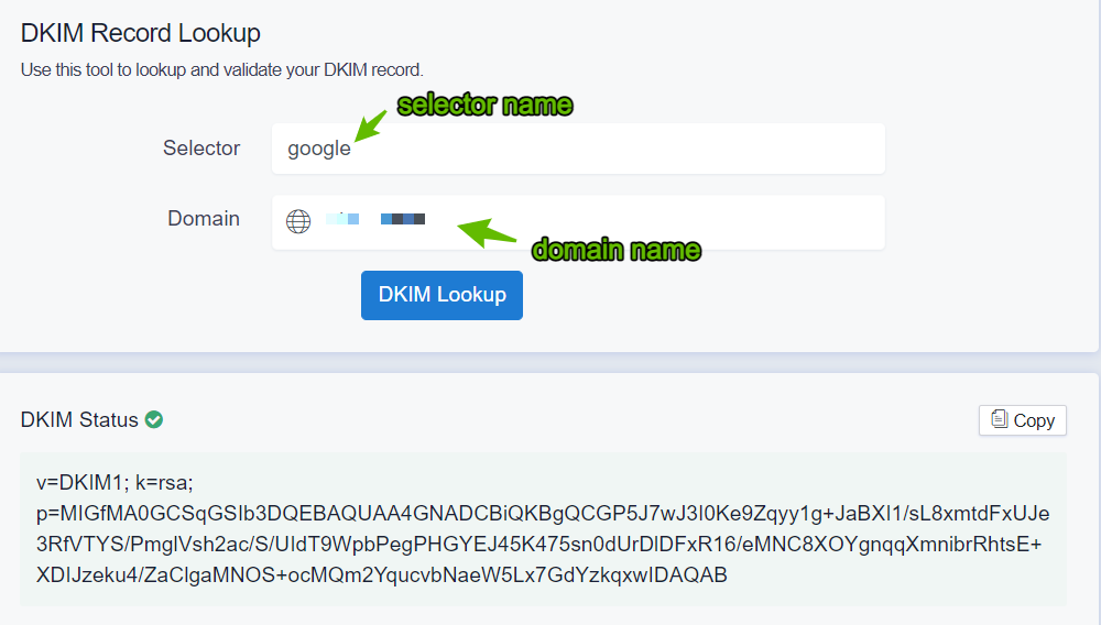 DKIM Lookup EasyDMARC Signature