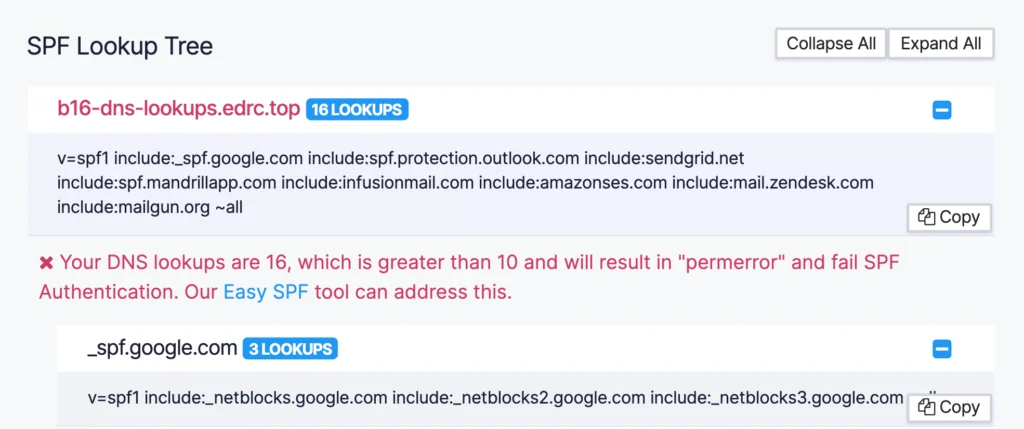 SPF 16 DNS lookups