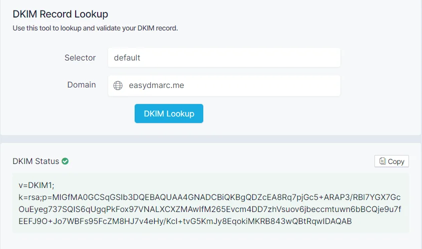 easydmarc dkim lookup tool