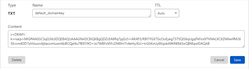 Implement the Public Key in your DNS