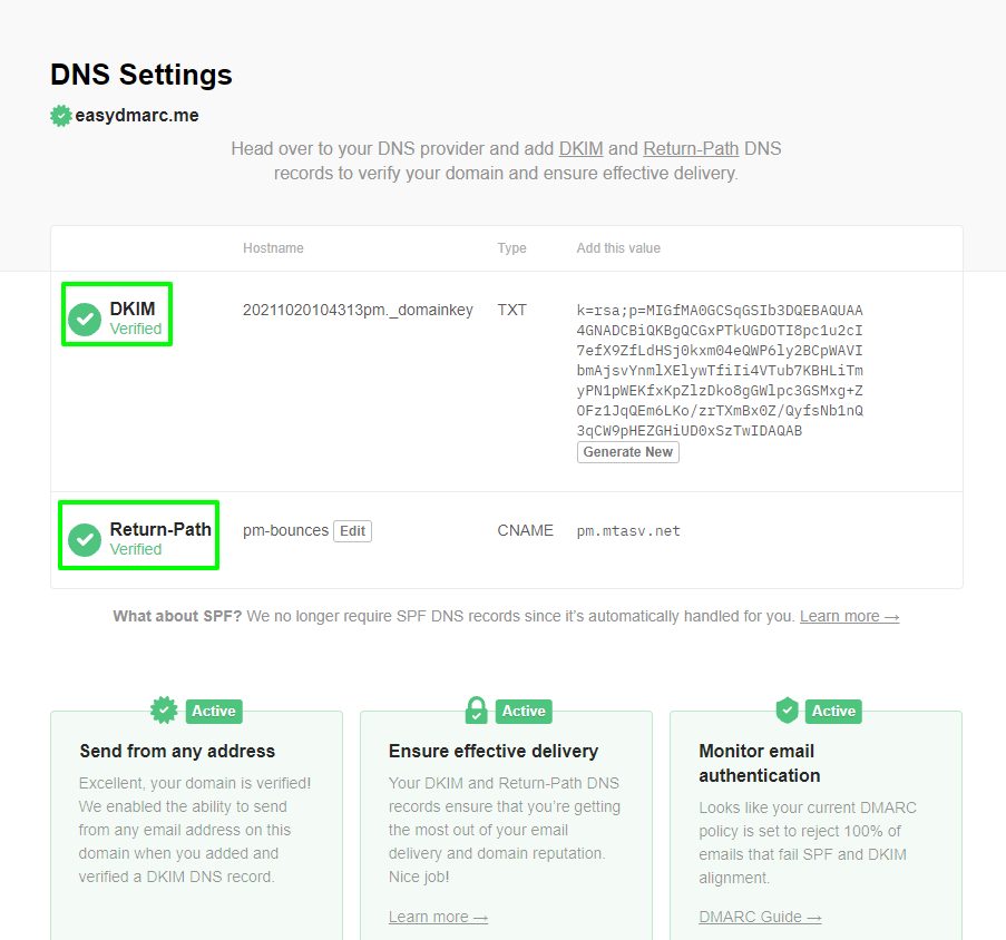 verify and let Postmark run a quick check and validate everything