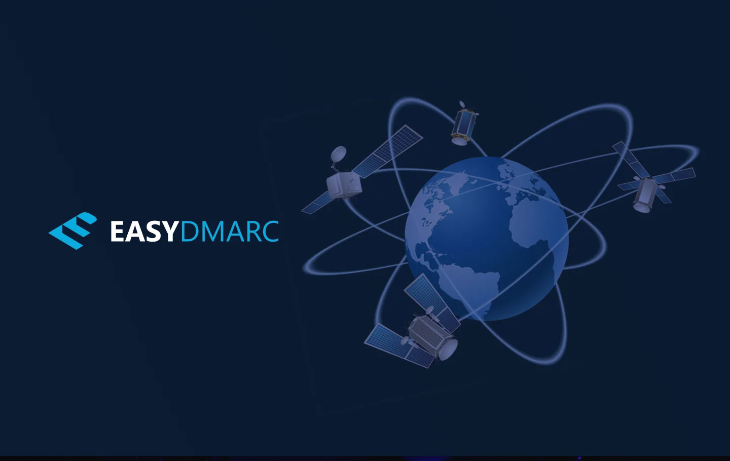 A globe image on a dark-blue background, EasyDMARC logo on the left side