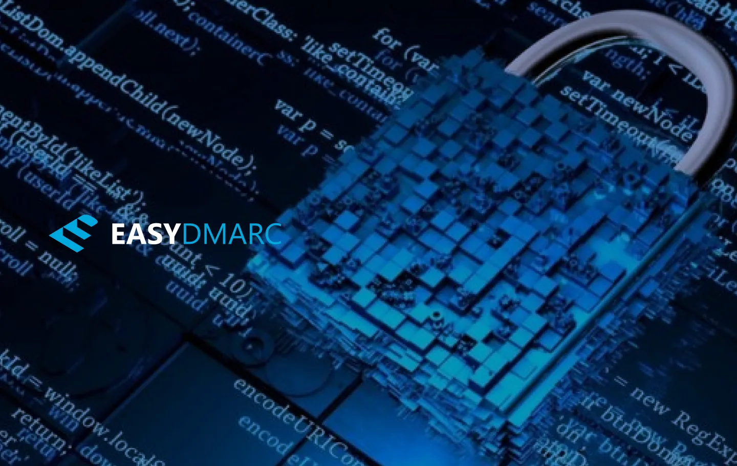 An image of a lock in a dark and light blue background, EasyDMARC logo on the left side