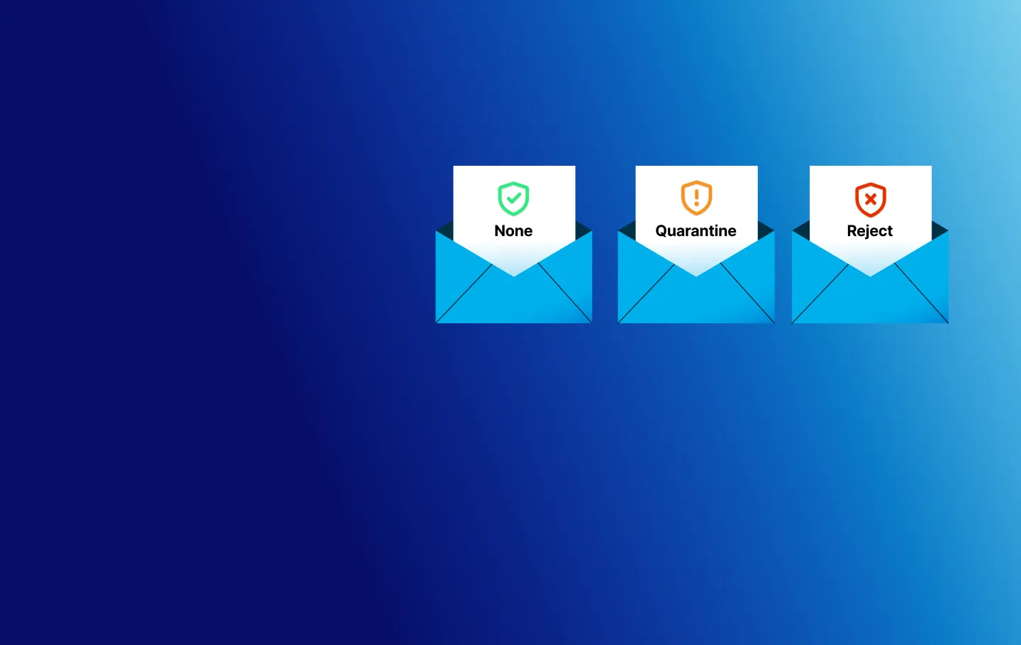 Non, Quorntine and Reject written on the letters on email envelops on a blue background