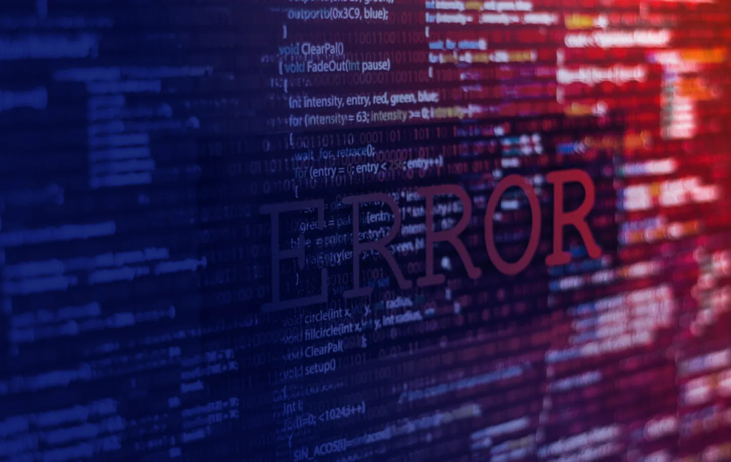 Red and blue image with some code on it and the word "error" overlayed.